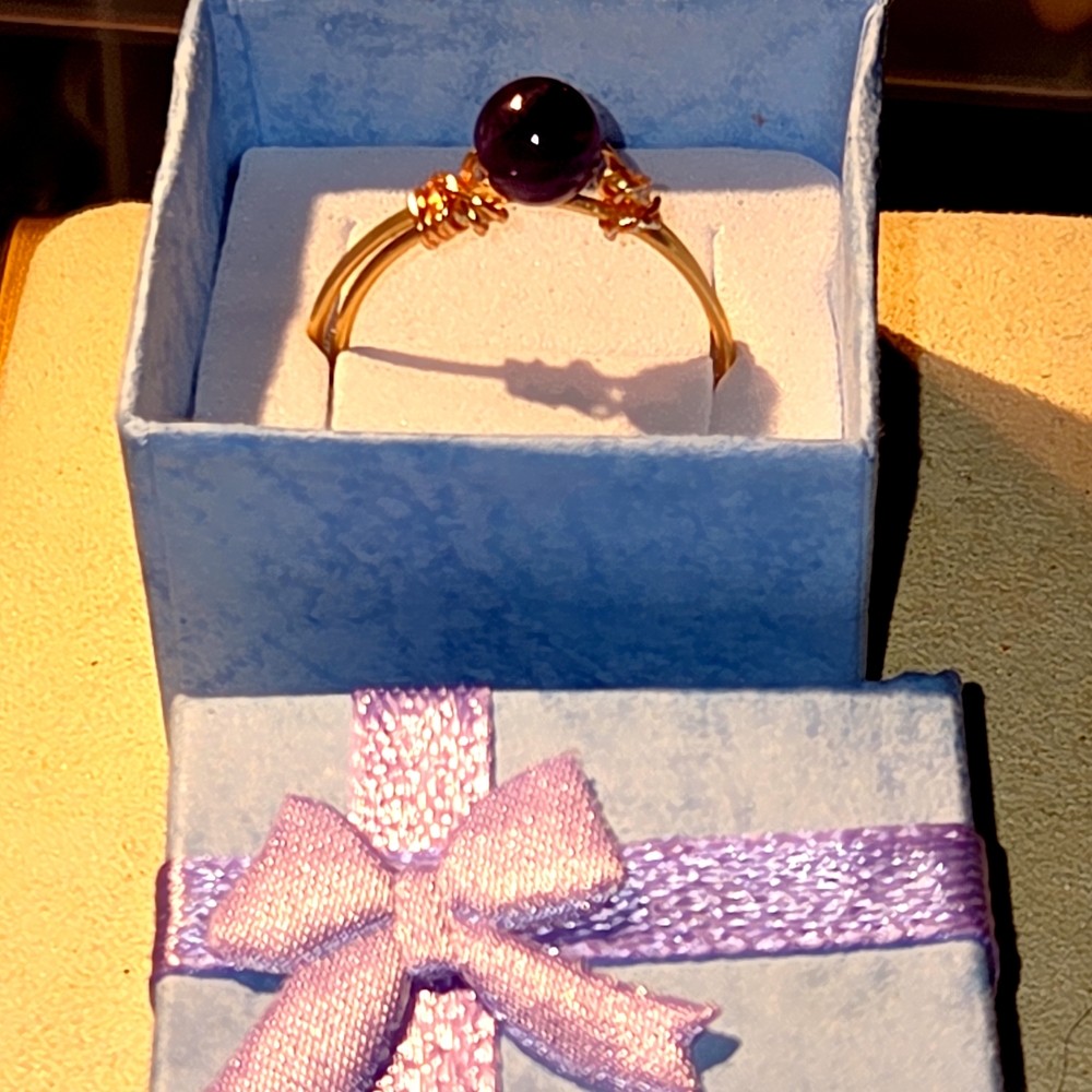 Elegant Gold Vermeil Amethyst Ring With Gift Box